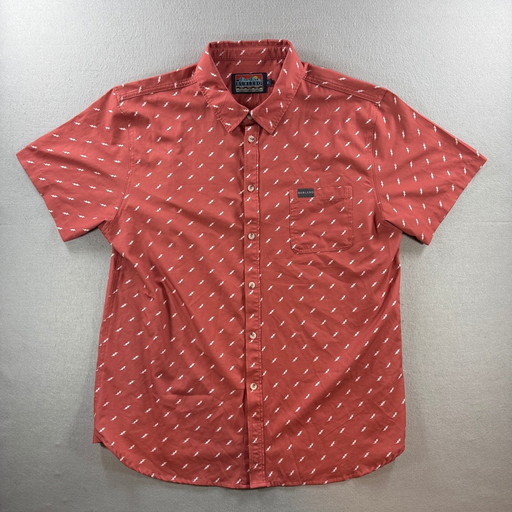 Burlebo Shirt Mens XL Pink Button Up Short Sleeve AOP Lightning Bolt Performance